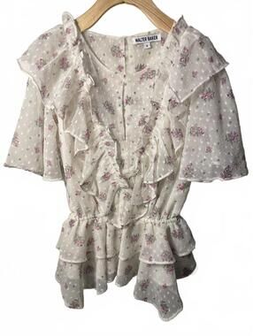 Walter Baker Blouse women's Small Floral Ruffle Bell Sleeve